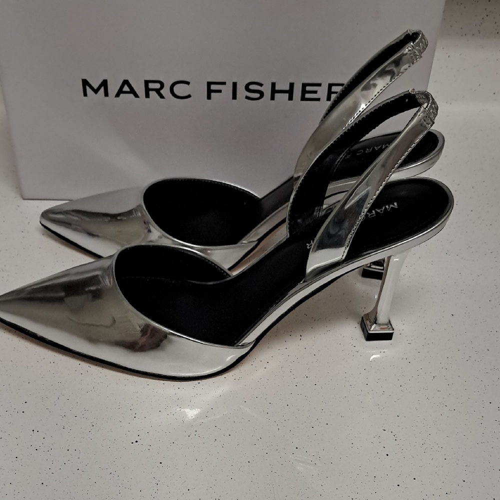 Marc Fisher Metallic Silver Slingback Heels